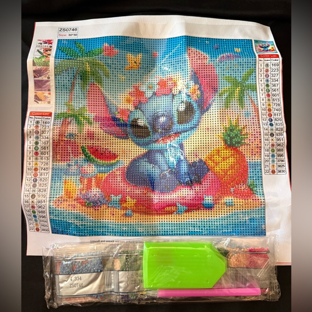 New Disney Lilo & Stitch Beach Diamond Painting Canvas - Blue Pink
